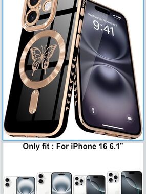 Apple Black and Gold Butterfly MagSafe Case for iPhone 16 6.1"